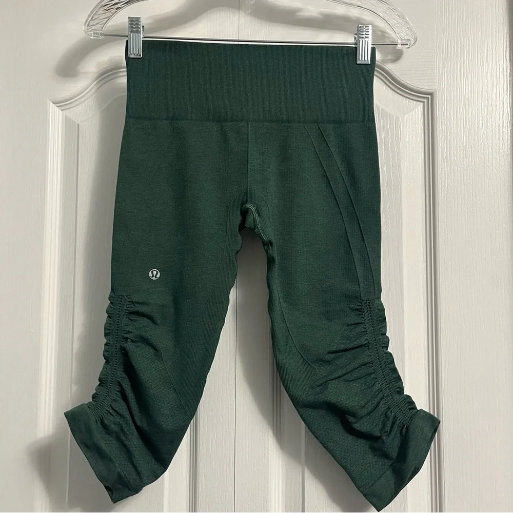 LULULEMON In The Flow Cropped Leggings green women’s size 4 activewear - Picture 5 of 16